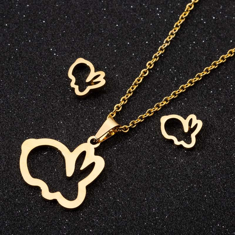 Wholesale Stainless Steel Coconut Hollow Pineapple Thousand Paper Crane Necklace Set
